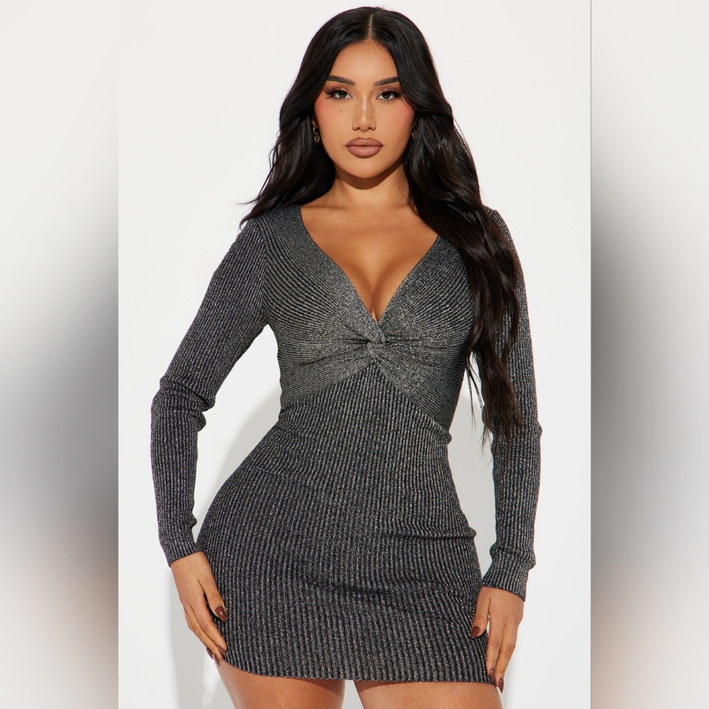 Dark grey ribbed mini dress